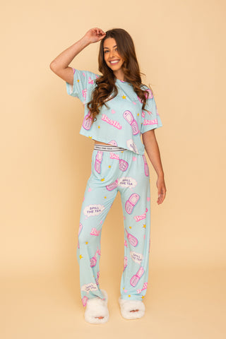 Pajama Crop Top "SPILL THE TEA"