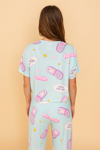 Pajama Crop Top "SPILL THE TEA"