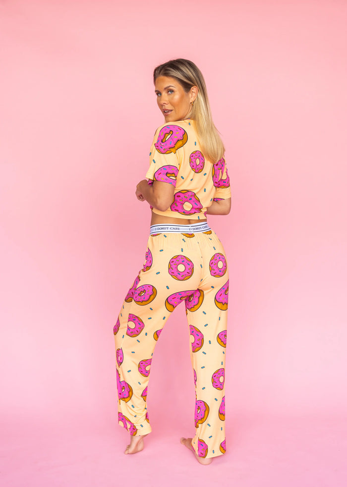 Flared Pajamas Pants "I DONUT CARE"