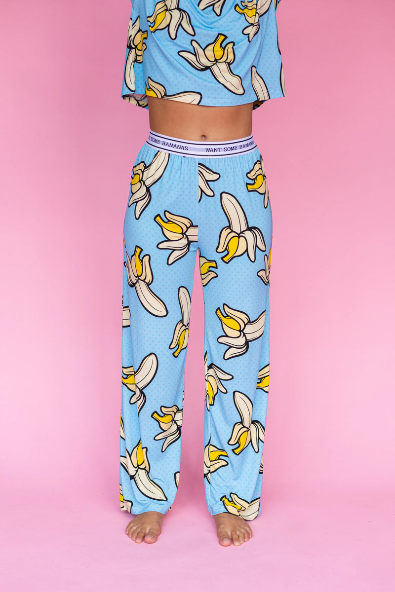 Flared Pajamas Pants "WANT SOME BANANAS"